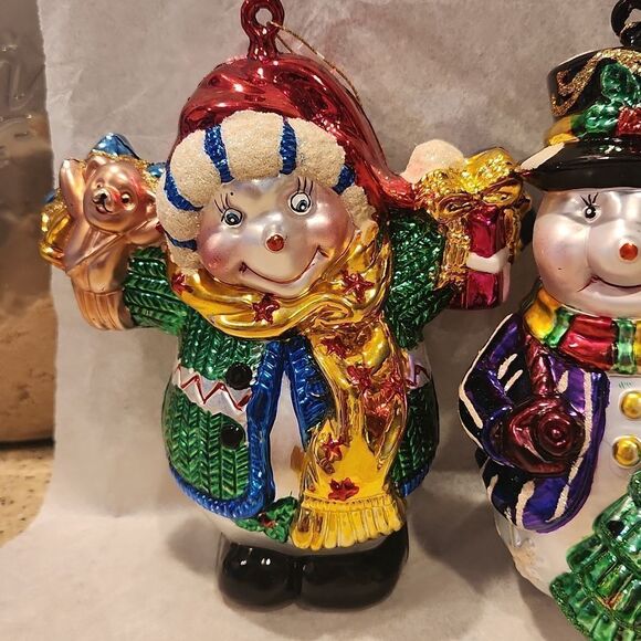 Mr. & Mrs. Snowman Glass Blown Christmas Ornaments Large - Picture 2 of 5